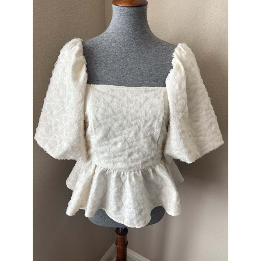 Strut & Bolt Size Large Ivory Smocked Back Balloon Sleeve Jacquard Top - NWT